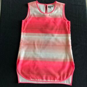 Vince Camuto Neon Pink White Stripe Sleeveless Blouse EUC XS